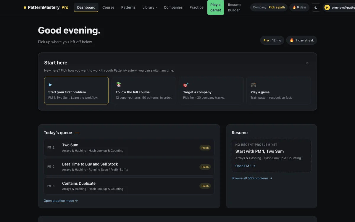 Dashboard with today's queue